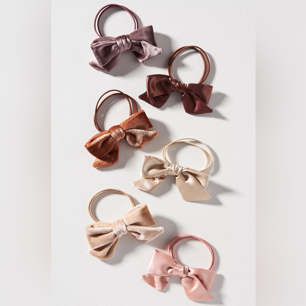 Anthropologie Velvet Bow Hair Ties, Set of 6 - NWT - Pink